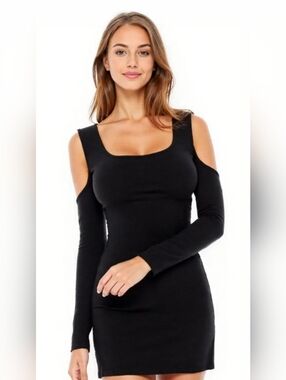 Black Cold-Shoulder Long Sleeve Dress